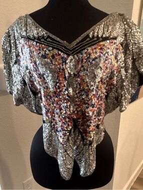 Vintage Sequin 100% Silk Butterfly Multicolor Party Top